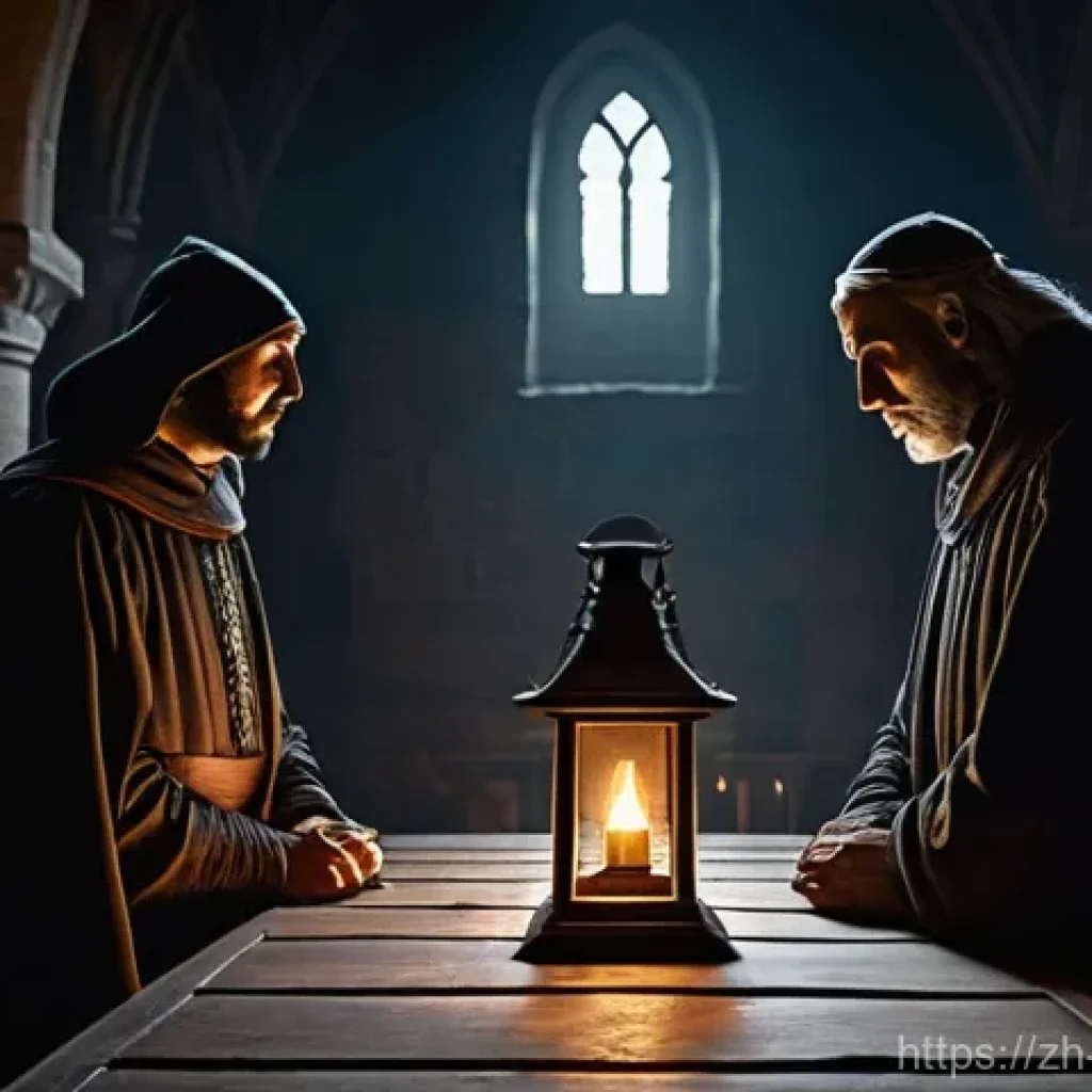 카톨릭 교회의 이단 심문 역사 - **Prompt:** A solemn and historically accurate depiction of a medieval Inquisition court. Three ster...