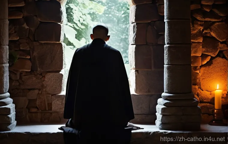 천주교 성가의 종류와 의미 - **Prompt for Gregorian Chant:** "A solitary Benedictine monk, clad in a traditional, loose-fitti...