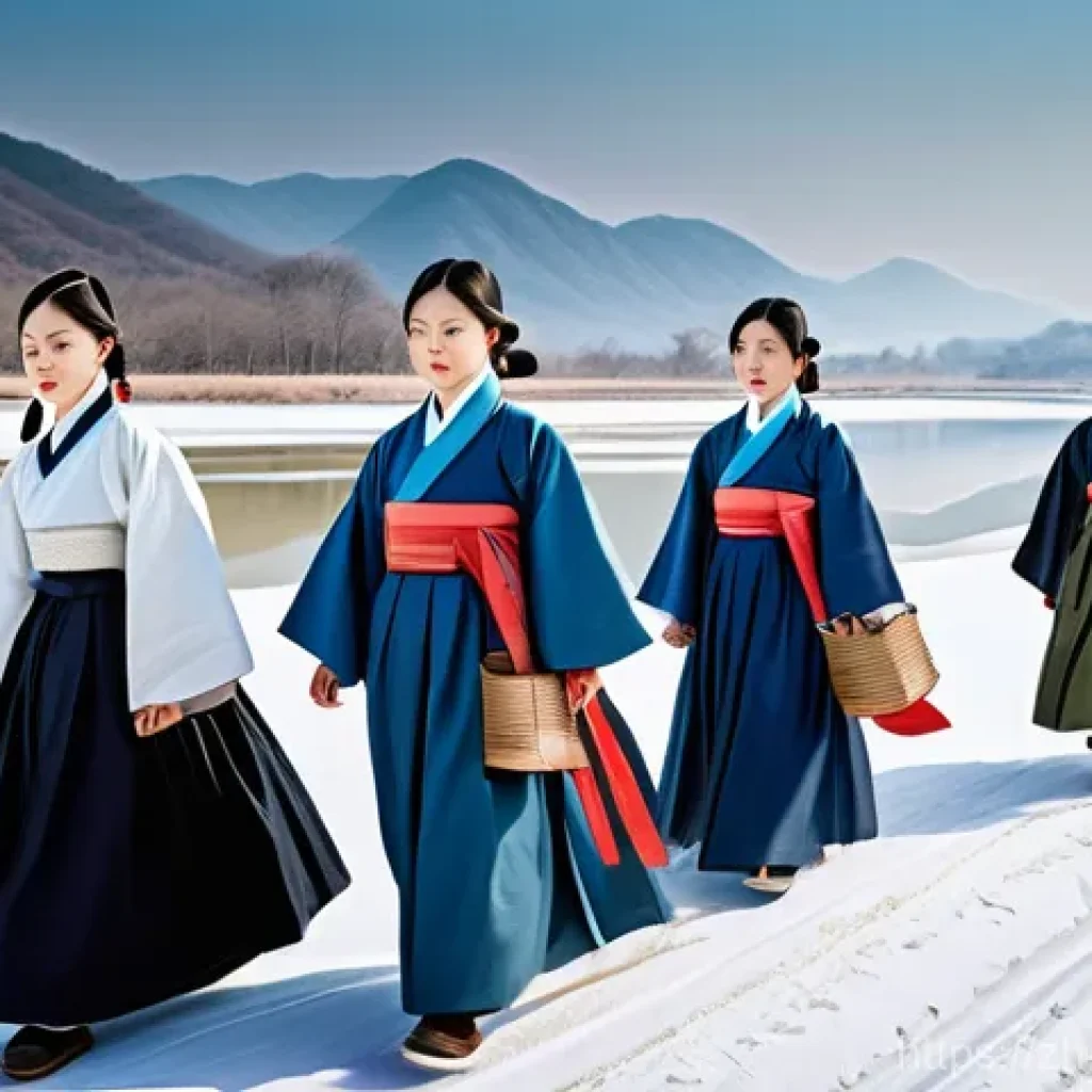 한국 최초의 성당들 - **Prompt:** "A group of determined 18th-century Korean scholars and pioneers, dressed in traditional...