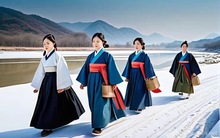 한국 최초의 성당들 - **Prompt:** "A group of determined 18th-century Korean scholars and pioneers, dressed in traditional...