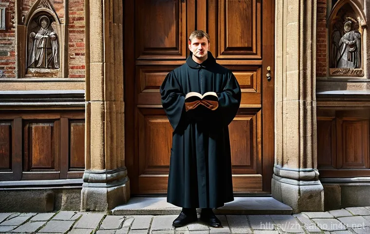 종교개혁과 카톨릭의 대응 - **Prompt:** A vivid, historically accurate depiction of Martin Luther in his Augustinian monk's habi...