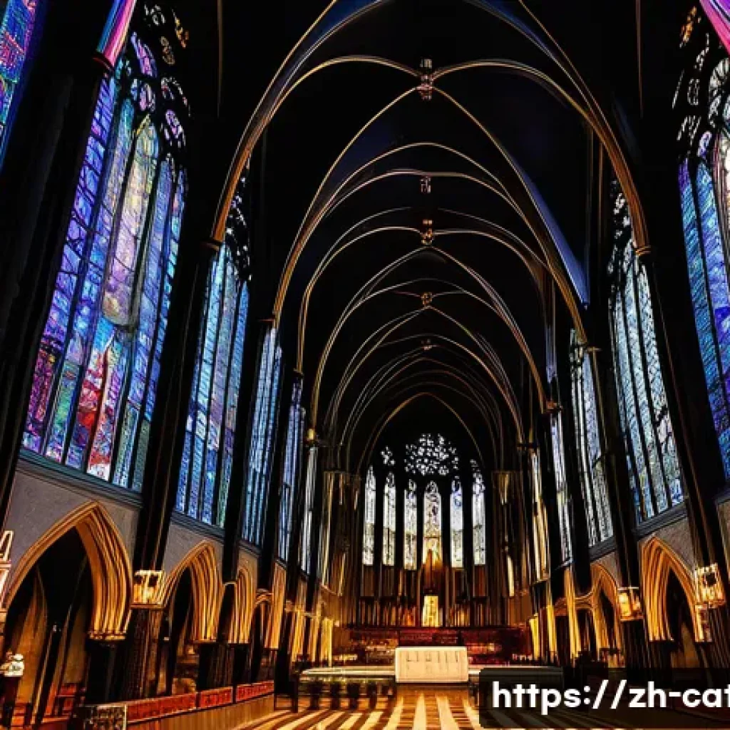 가톨릭 성당 건축의 양식 - Gothic Cathedral Interior** A breathtaking interior view of a magnificent Gothic cathedral, emphasi...